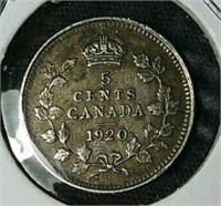 1920 Canada Silver 5 cent coin