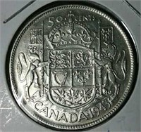 Rare 1943 "wide date" Canada silver half dollar