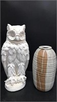 Concrete Owl Statue & Decorative Vase