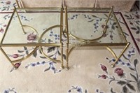 Brass Frame End / Side Tables with Beveled Glass
