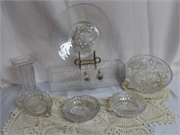 Crystal Ashtrays, Vase & Pressed Glass Platter