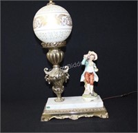 Victorian Marble Base, Frosted Glass & Figurine