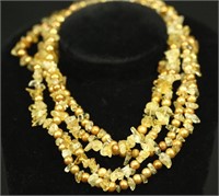 FOUR-STRAND CITRINE & GOLDEN PEARL NECKLACE