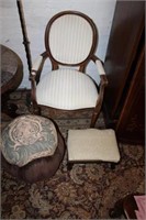 3pc Sheraton Arm Chair, Tiger Ottoman, Foot Stool
