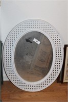 Oval Mirror in Painted Metal Lattice Frame