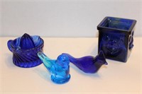 Three Cobalt Blue Glass Items Includes