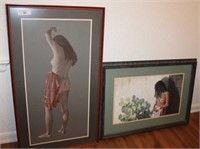 Two Originals of Nudes Matted and Framed