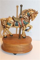 Carousel Horse Music Box on Wood Oak