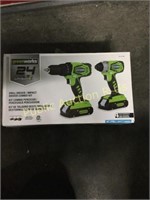 GREENWORKS $145 RETAIL DRILL DRIVER/IMPACT DRIVER
