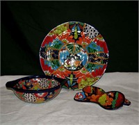 Hand Painted in Mexico set and Spoon rest -