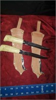 Set of three knives with wood handles