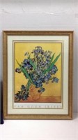 Van Gogh Irises Framed Print & 3 Blue Pillows