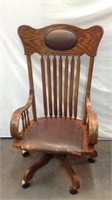 Vintage Leather Cushioned Oak Desk Chair