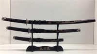 3-Piece Japanese Katana Sword Set With Stand