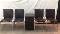 4 Black Vinyl Stacking Chairs & 2 Drawer Cabinet