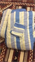 TWIN BLUE AND YELLOW STRIPED COMFORTER AND PILLOW