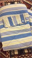TWIN BLUE AND YELLOW STRIPED COMFORTER AND PILLOW