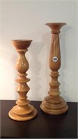 PAIR OF TURNED FRUITWOOD CANDLESTICKS