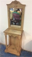 FOLK ART HALL TABLE WITH HANGING MIRROR