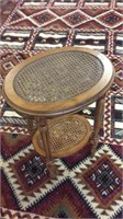 WOOD AND WICKER 2 TIER TABLE