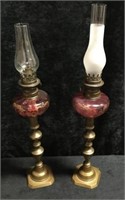 Brass Red Glass Oil Lamps