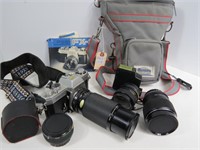"Yashica" FX2 35mm Camera w/ 3 Lenses & Flash