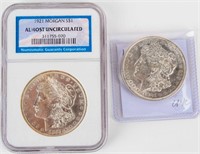 Coin 2 Morgan Silver Dollars 1921-P NGC +
