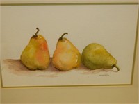 MARDELLE DRISCOLL WATERCOLOR THREE PEARS FRAMED