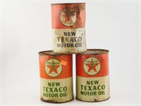 (3) Vintage New Texaco Motor Oil 1 quart cans