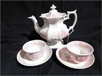 19th Century English transfer tea pot with two