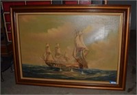 Signed Sailing Ships Sea Battle by J. Harvey