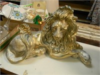 LION STATUE-PAINTED GOLD AND TURQUOISE