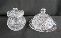 Crystal covered butter dish and a mustard pot