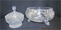 Footed crystal bowl 8.5 X 5.5"H and candy dish