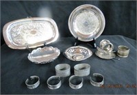 Silver plate 9.5" serving tray, wine bottle holder