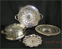 Silver plate covered casserole, 13" handled