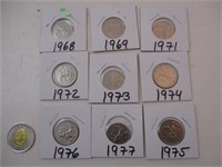 Collection de 9 pièces de 0,25$ canadien
