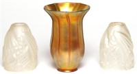 3 Antique Art Glass Lampshades including Quezal