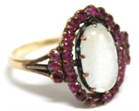 14K Gold, Moonstone, & Ruby Ring