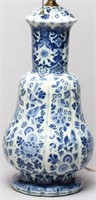 Continental Blue & White Lobed Porcelain Lamp