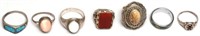 7 Sterling, Silver-Tone Metal & Semiprecious Rings