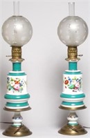 Pair of Old Paris Porcelain Electrified Gas Lamps
