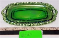 Vintage Green Carnival Glass Butter Dish