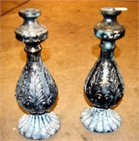 2 Vintage White Metal 9" Tall Candle Holders