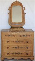 19TH C. COTTAGE PINE CHEST WITH MIRROR, SLIGHT