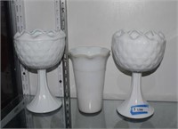 Two Footed Fenton Milk Glass Bowles with Ruffled