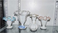 Four Milk Glass Fenton Bowls with Ruffled Edges