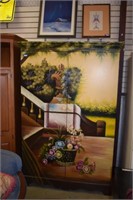 Hand Painted Wooden Media Armoire w/ Shelves -