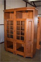Two-Piece Lighted Pine Bookcase Cabinet
