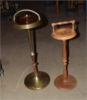 One Brass Ashtray Stand with Brown Glass Ashtray